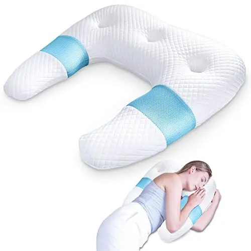 Produktbild: SAHEYER Seitenschläferkissen, U-förmiges Memory Foam Nackenkissen Ergonomisches Orthopädisches Nackenstützkissen mit Ohr-Haltebereichen Bettkontur-Kissen für Nacken-Schulter-Schmerzlinderung (Blau)