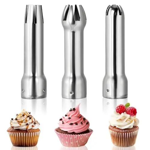Produktbild: Sahnespender Ersatzteile, 3 Stück Für Sahnespender-Ersatztüllen, Silber Edelstahl Spritztüllen Set Spritztüllen Set Für Tüllen-Set zum Sprühen Von Sahne Cremes Desserts Espuma Uvm