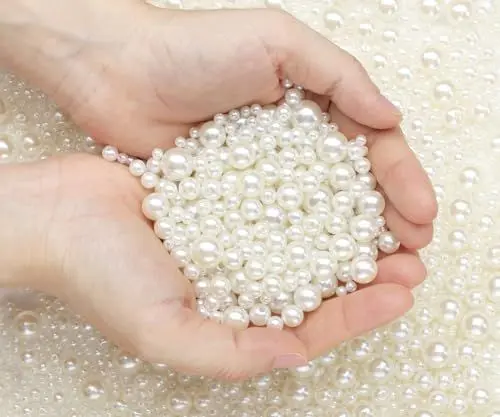 Produktbild: Sahoottie 1000 Stück Kunstperlen Set Weiße Perlen zum Basteln Kunstperlen groß perlen mit Loch für DIY Schmuckherstellung Kleidung Halskette Armbänder Dekoration und Vasenfüller (4,6,8,10,12mm)