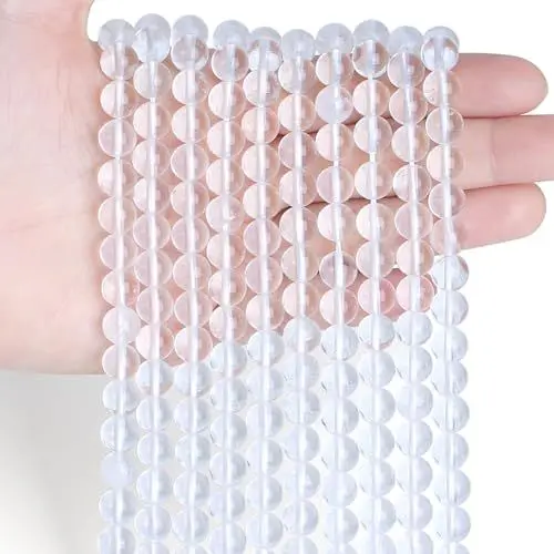 Produktbild: Sahoottie 100 Stück Bergkristall Perlen mit Loch 6mm Runde Naturstein Perlen Set Edelsteine zum Auffädeln Weiße Edelsteinperlen für Armbänder Selber Machen Ketten DIY Schmuckherstellung Basteln