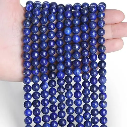 Produktbild: Sahoottie 100 Stück Lapislazuli Perlen mit Loch 6mm Runde Naturstein Perlen Set Edelsteine zum Auffädeln Blaue Edelsteinperlen für Armbänder Selber Machen Ketten DIY Schmuckherstellung Basteln
