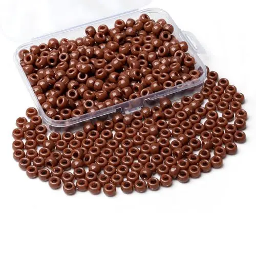 Produktbild: Sahoottie Braune Pony Beads 9mm Braune Perlen Großes Loch Kandi Beads Haarperlen für Zöpfe Pony Perlen zum Auffädeln Perlen für Armbänder Halskette Basteln 500 Stück