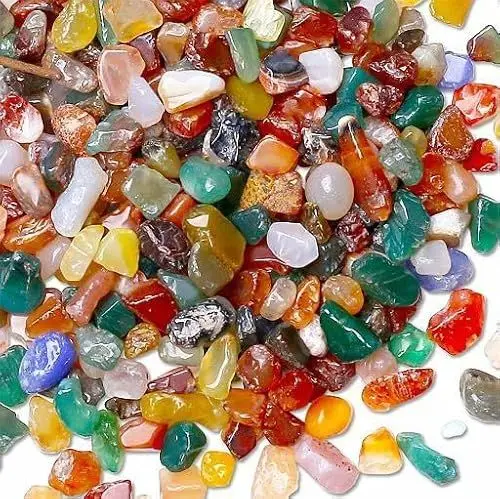 Produktbild: Sahoottie Mehrfarbig Achat Trommelsteine Klein Achat Steine 7-9 mm Kristall Chips Mehrfarbig Achat Deko Edelsteine Bunte Heilsteine Kleine Edelsteine für Heilung Dekoration 250g