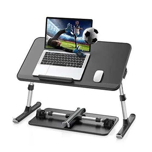 Produktbild: SAIJI Laptoptisch fürs Bett, einstellbare Höhe, Neigungswinkel, Laptoptisch mit klappbare Beine, Rodelfüße, Tischplatte aus PVC-Leder, Kompatibel mit Laptops bis zu 17 Zoll (Schwartz, 52 * 30cm)