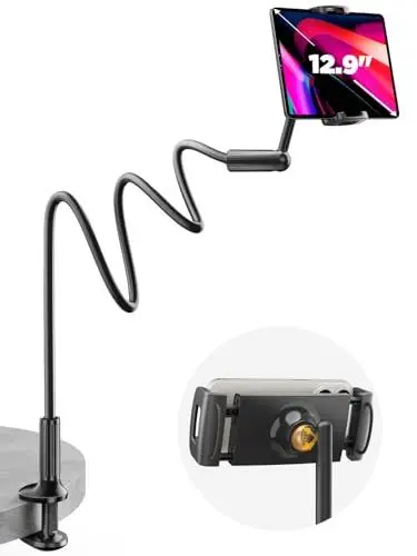 Produktbild: SAIJI Schwanenhals Tablet Halterung (120cm), Einhand Verstellbarer iPad Halterung Bett, Kindle Halterung zum Lesen im Bett, Kompatibel mit iPad iPhone, Fire, Alle Geräte von 4,7-13