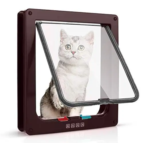 Produktbild: Sailnovo Katzenklappe 4-Way Magnetic Lock hundeklappe Haustiertüre Cat Flap große， 23.5*25*5.5cm Dog Cat Pet Door Flap Easy Install with Telescopic Frame with Heavy Duty Quiet Magnetic Frame, L braun…