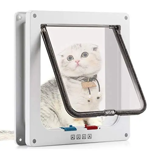 Produktbild: Sailnovo Katzenklappe Hundeklappe 19 * 20 * 5.5cm 4 Wege Magnet-Verschluss für Katzen und kleine Hunde - Hundetür Katzentür Haustierklappe (M, Weiß)