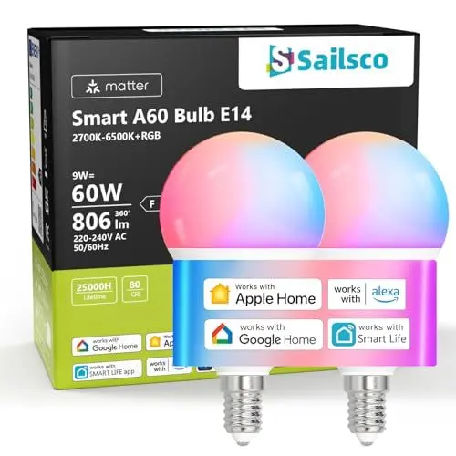 Produktbild: sailsco Matter Alexa Glühbirne Smart Lampe GU10,WiFi LED Lampe Kompatibel mit Alexa/Google Home,Kontrolle durch Smart Life APP,Dimmbar Warmweiß-Kaltweiß und Mehrfarbige Birne,4.7W 400LM,2 Stück