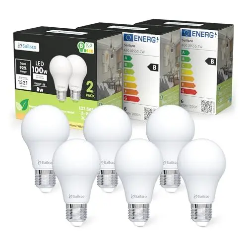 Produktbild: sailsco Klasse B E27 LED Neutralweiss Lampe,8W 4000K 1521 Lumen Neutralweiß Lampen,A60 Energiesparlampe 100W Glühbirne Ersetzt,Nicht Dimmbar Leuchtmittel,6 Stück
