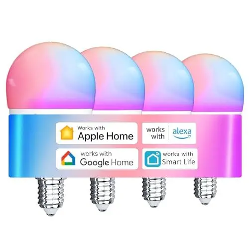 Produktbild: sailsco Matter Alexa Glühbirne Smart Lampe E14,WiFi LED Lampe Kompatibel mit Alexa/Google Home,Kontrolle durch Smart Life APP,Dimmbar Warmweiß-Kaltweiß und Mehrfarbige Birne,G45 4.9W 470LM,4 Stück