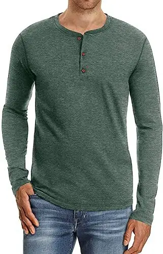 Produktbild: Sailwind Henley Langarmshirt Herren Klassisch Baumwolle Kurzarm Langärmliges T-Shirt Beiläufig Für Männer (VG Grün, XL)