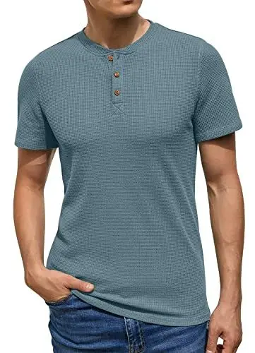 Produktbild: Sailwind Herren Henley Waffle T-Shirt Sommer Herren Tee Männer Regelmäßige Kurze Ärmel T Shirt Waffel Henley Tops (Blau, XXL)