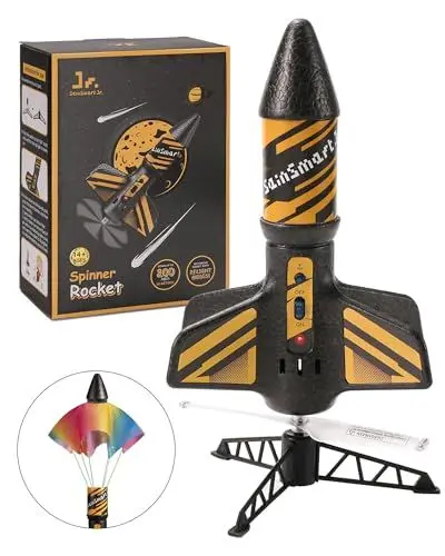 Produktbild: SainSmart Jr. Rakete Spielzeug – Motorisierte Rakete mit Fallschirm, Start bis zu 61 Meter, Outdoor-Spielzeug für Kinder im Alter von 8–12 Jahren (Schwarz)