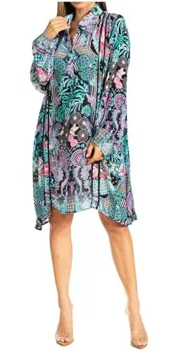 Produktbild: Sakkas 1689 - Lange Ärmel, Kragen, kurzes Hemdkleid/Überzug für Damen, Frühling/Sommer - D-384-A - S/M