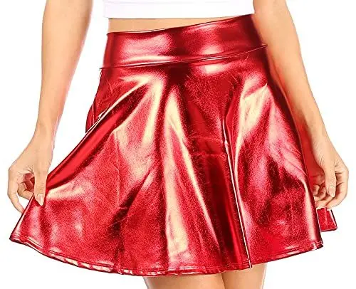 Produktbild: Sakkas 2010 - Womens Liquid Metallic Stretchy Flared Sportlicher Miniraterrock USA Made - Red - L.