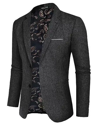 Produktbild: PaulJones Sakkos für Herren Trachte Anzugjacke Sportlich Modern 2 Knöpfe Dunkelgrau M
