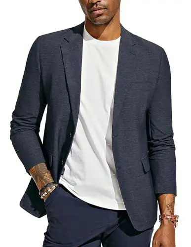 Produktbild: PaulJones Sakkos für Herren 2 Knöpfe Sommer Sakko Sportlich mit Reverskragen Anzugjacke Navy blau L