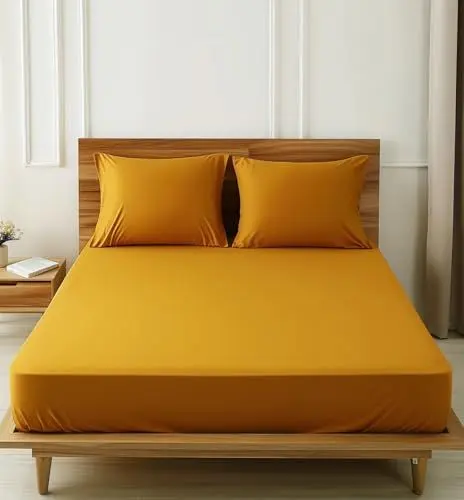 Produktbild: Spannbettlaken 180x200cm Gelb, Spannbetttuch 100% Baumwolle Bettlaken Gekämmte Baumwolle ÖKO-TEX (Gelb, 180x200cm)