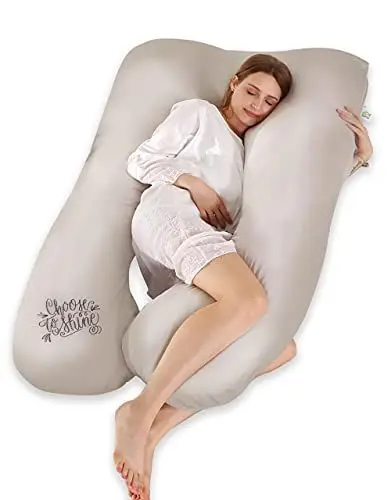 Produktbild: SALAD HOUSE U-förmiges Schwangerschaftskissen Seitenschläferkissen Lagerungskissen mit Abnehmbarem und Waschbarem 100% Baumwolle 320TC Stickerei Design (Moonbeam, 140 x 80 cm)