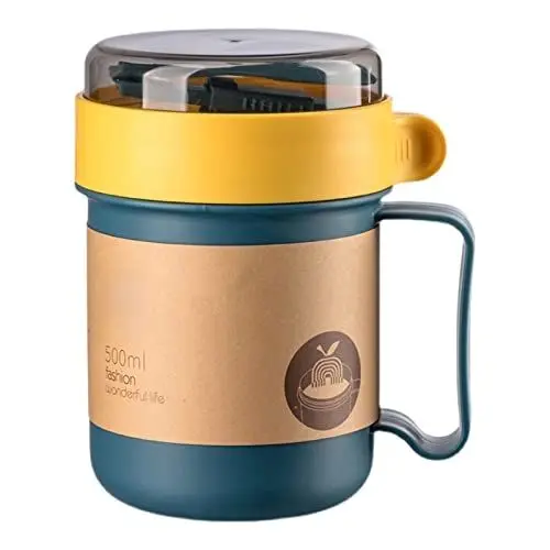 Produktbild: 500 Ml Suppenbecher, Stabiler Suppenbehälter aus Kunststoff, Isolierter Suppenbecher mit Deckel und Löffel, Kompakter und Praktischer Suppenbehälter für die Büroschule (301–500