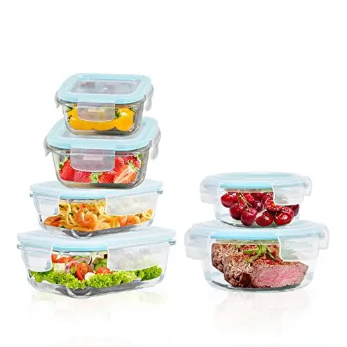 Produktbild: Salato Glasbehälter mit Deckel, 6er-Pack Langlebige Frischhaltedosen Glas , Auslaufsicher und BPA-frei, Sicher für Gefrierschrank bis Ofen/Geschirrspüler, Blau