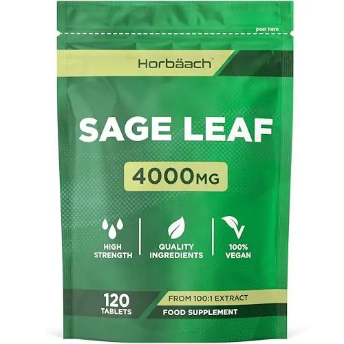 Produktbild: Salbei Extrakt Hochdosiert 4000mg | 120 Vegane Tabletten | für die Wechseljahre | Sage Leaf Tablets | von Horbaach