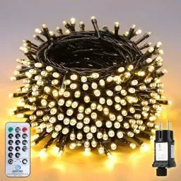 Produktbild: SALCAR 26m 360er LED Lichterkette Weihnachtsbaum (23m Lichterkette + 3m Stromkabel) mit Fernbedienung, 31V Christbaumbeleuchtung Außen mit 8 Modi und Memory, Warmweiß