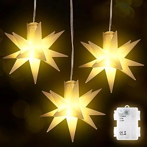 Produktbild: SALCAR 3er Set LED Weihnachtsstern Beleuchtet Außen Innen, LED Stern Batterie Weihnachtsdeko, 3D Leuchtstern Weihnachten Fenster Outdoor, Warmweiß
