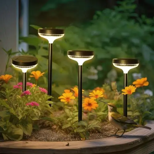 Produktbild: SALCAR 2 Stück Solar Gartenleuchte, Garten Solarlampen für Außen, 1200mAh Solarleuchten mit Erdspieß, Wasserdicht, Helle LED Gartenleuchten - Warmweiß