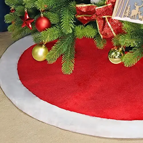 Produktbild: SALCAR Weihnachtsbaum Decke Rot, 120 Weihnachtsbaumdecke Rund Plüsch Weihnachtsbaum Rock, Schutz vor Tannennadeln Luxuskunstpelz für Weihnachten, Party, Hochzeit, Weihnachtsdekoration