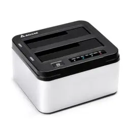 Produktbild: Salcar Festplatten Docking Station, USB 3.0 Docking Station mit 2 Einschüben optimiert für 2,5 und 3,5 Zoll SATA HDD/SSD, Offline-Klonen Festplatten Dockingstation unterstützt 2x8TB, 5 Gbit/s (Silber)