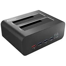 Produktbild: Salcar USB 3.0 SATA HDD Vollaluminium Docking Station mit USB 3.0-Hub-Ports und Schneller Ladeanschluss kompatibel für alle 2, 5 und 3, 5 Zoll SATA i/II/III HDD & SSD Festplatten
