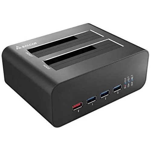 Produktbild: Salcar USB 3.0 SATA HDD Vollaluminium Docking Station mit USB 3.0-Hub-Ports und Schneller Ladeanschluss kompatibel für alle 2, 5 und 3, 5 Zoll SATA i/II/III HDD & SSD Festplatten