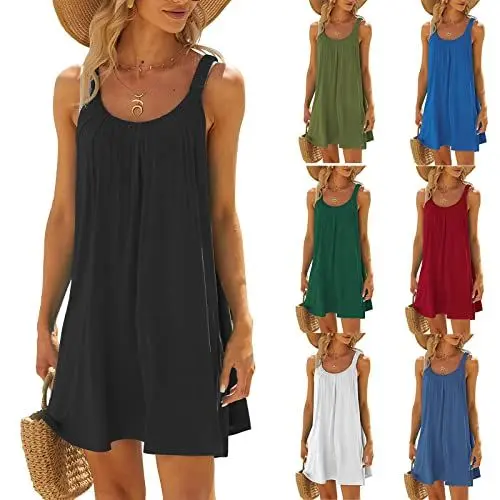 Produktbild: Sale Angebote Damen Sommerkleid Ärmelloses Knielang Tank Strandkleider Damen Minikleid Lässig Sommer T-Shirt Kleid Casual Urlaub Lockeres Kurze Sommerkleider Teenager Mädchen Mini Kleider Schwarz XL