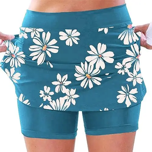 Produktbild: Sale Angebote Fashion Damen Mädchen Basic Solid Dehnbaren Skater, Golfrock Damen mit Hose Skorts Damen Elegant Skater Hose Kurze Jeans Sport Rock mit Hose Mädchen Röcke mit Taschen