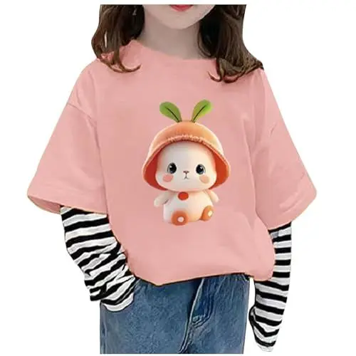 Produktbild: Sale Angebote Langarmshirts Mädchen Baumwolle Tops Kinder T-Shirt Striped Kleidung Niedliche Klamotten Thermoshirt Bekleidung Oberteile Bedrucktes Long Sleeve Top Sweatshirt Rosa, 6 Jahre