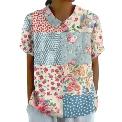 Produktbild: Sale Angebote Leinenbluse Damen Sommer Kurzarm Sommerbluse Musselin Shirt Leinen Tunika Große Größen Elegante Oberteile Leinenshirt Meine Bestellungen Ansehen
