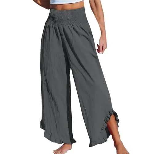 Produktbild: Sale Angebote Leinenhose Damen Hosen Lässig Leichte Palazzo Hose Haremshose Einfarbig Leinen Bundfalten Freizeithose Blütenblattbesatz Yogahose Wide Leg Pants Strandhose Sommer Hose(#1 Gray,3XL)