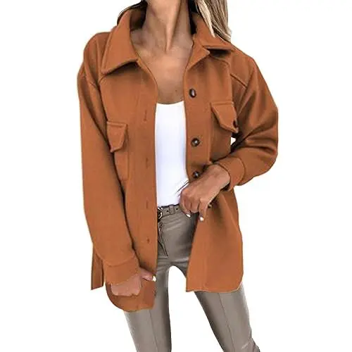 Produktbild: Damenjacken FüR Den üBergang Gehrock Damen Mode Gitter Mantel Taste Casual Langarm Lose Für frauen Winter Jacke Für Frauen Einfarbig Taste strap üBergangsjacken Damen Mantel Damen Elegant (Bronze, M)