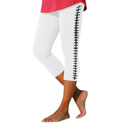 Produktbild: Luckywaqng Damen Leggings mit Fußball-Print, Stretch, hohe Taille, elastische Kurze Hose Kunstlederhose (White, XXL)