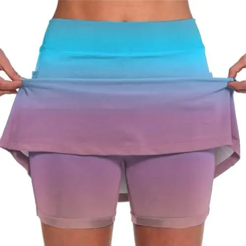 Produktbild: Sale Angebote Tennisrock für Damen Farbverläufen Golfrock Damen mit Hose Lang Skater Rock Damen Tennisrock Damen mit Hose und Tasche Farbvarianten Skorts Damen Elegant