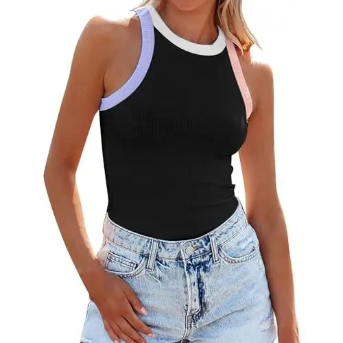 Produktbild: Sale Angebote Tops Für Damen Spagettiträgershirts T-Shirt Ärmellos Tanktop Mit Integriertem Bh Geripptes Shirt Festliches Oberteil Rot Sport T-Shirts Oversize Pullunder Fuer Zum Feiern Top Lila