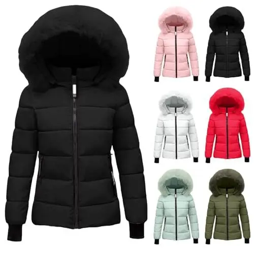 Produktbild: Mein Bestellung, Reise Must Haves, Puffer Jacke Damen Winter Leichte Steppjacke Winterjacke Damen Mit Fellkapuze Kurz Pufferjacke Gesteppter Dicke Warme Daunenjacke, Sale Damen Bekleidung
