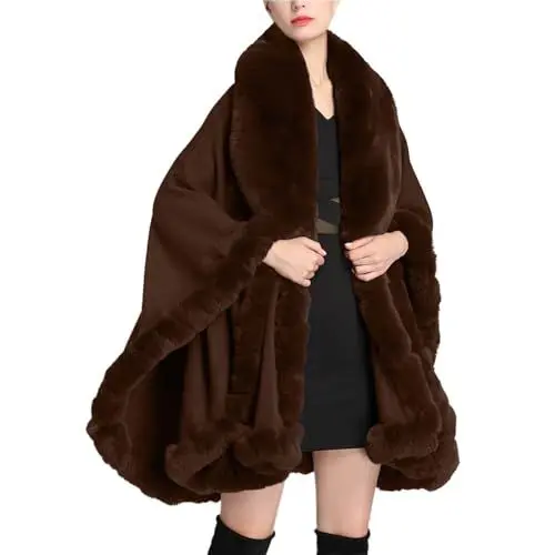 Produktbild: Sale Damenbekleidung Kunstpelz Mantel Damen Luxuriöse Modische Warme Cape Schaljacke Für Damen Geeignet Für Frühling Und Winter Weißer Kunstmantel Cape Schal Strickjacken Damen Gefüttert Mit