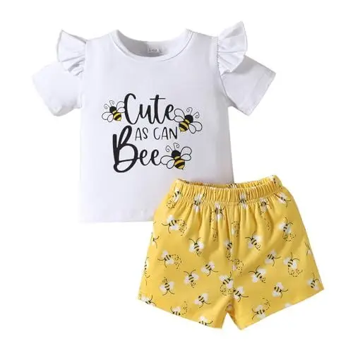 Produktbild: Uwdiohq Day Prime 2024 Angebote Schöner 2-teiliger Mädchenanzug mit gelbem Sonnenblumen- und Buchstabendruck für 3–24 Monate Accessoires Baby Fotoshooting Babystrampler Mädchen 0 6 Monat Restposten