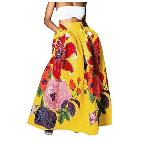 Produktbild: Sale High Waist Rock Maxikleid Damen Sommer Freizeit Mode Lang Rock, Langes Kleid Damen Elegant, Damen-Rock Mit Blumendruck, Hohe Taille, Party-/Strand-Tasche, Langer Maxir Angebote Beiger Tüllrock