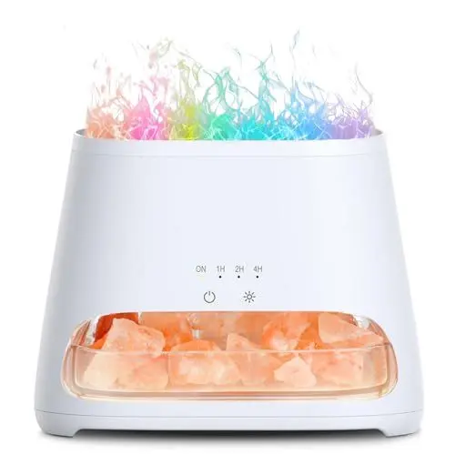 Produktbild: SALKING Aroma Diffuser mit Salt Range Pakistan Leuchte, 7 Farben LED Flammeneffekt Diffusor für ätherische Öle, Ultraschall Aromatherapie Luftbefeuchter, Automatisch Abschalten, BPA-Frei, 150ml