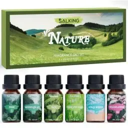 Produktbild: SALKING Natur Ätherische Öle Set, Aromatherapie Duftöl GeschenkSet, Pure Duftöle für Diffuser Luftbefeuchter, 6x10 ml (Kiefer, Meeresbrise, Regen, frisch geschnittenes Gras, Wildblumen, Bergluft)