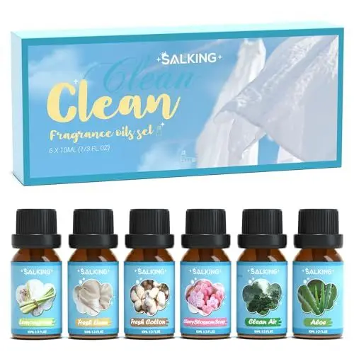Produktbild: SALKING Sauber Ätherische Öle Set, Aromatherapie Duftöl GeschenkSet, Duftöle für Diffuser Luftbefeuchter,6x10 ml Zitronengras, frische Baumwolle, frisches Leinen, Kirschblütenseife, saubere Luft, Aloe