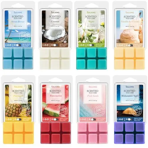 Produktbild: SALKING Sommer Duftwachs Wax Melts für Duftlampe, 100% Sojawachs Raumduft Duftkerze, Wax Melts für Kerzen Wärmer, Kokosnuss, Ananas, Mojito und Vanilleeis Düfte Geschenk Set für Sommerferien, 8 Düfte